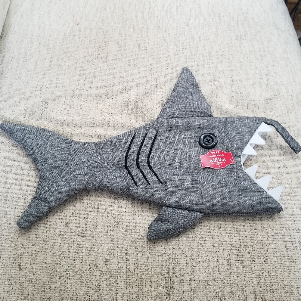 Holiday Time Gray Shark Christmas Stocking NWT